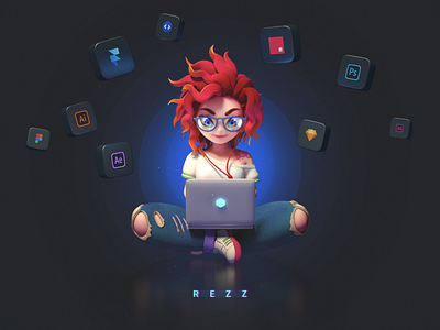 REZZ 3d blue c4d character design futuristic illustration octane red ui8