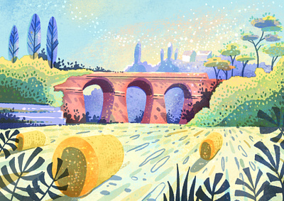 medow - landscape illustration bridge editorial illustration illustration illustration design italy kidlitart landscape landscape illustration nature procreate