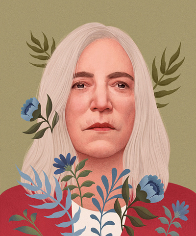 Patti Smith digital drawing floral folioart illustration music pattern portrait realist