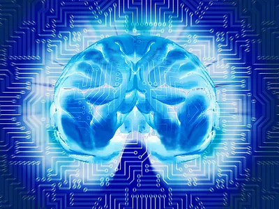 Artificial intelligence concept illustration. Human brain overla app banner branding design manipulation photoshop poster web