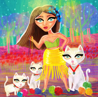 Cat Lady bright colors cat cat lady cats colourful cute cute animals cute illustration digital painting digitalart illustration illustration art illustrator whimsical