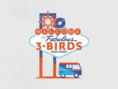 Vegas 3 Birds casino concept illustration las vegas road trip sign t shirt van vegas