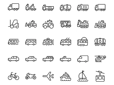 Vehicle Stroke Icons adobe illustrator app design flat icon iconpack icons illustration illustrator vector vehicle