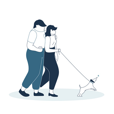 Short story of water fountain adobe illustrator blue couple date design dog flat fountain graphic design illustration illustrator leash linework love tap water vector walk water