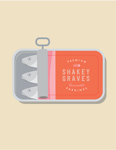 Shakey Graves Sardine Can design flat illustration packaging vector vintage