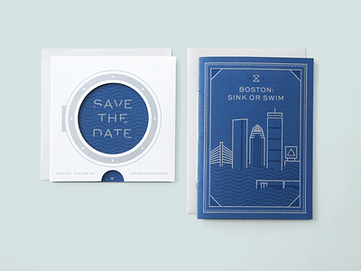 Invitation for Boston: Sink or Swim Event athenaeum booklet boston diecut global warming invitaiton letterpress panel save the date sink swim