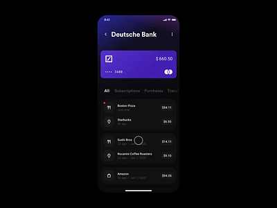 Wallet App – Transaction history animation app app design banking concept exploration finance interaction interaction design invision invision studio studio ui ux wallet