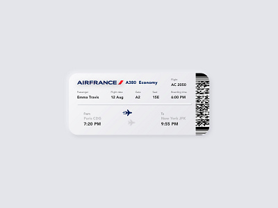 || Boarding Pass || Daily UI 24 3d airfrance app dailyui dailyuichallenge design flight neumorphism new york paris ui ux website