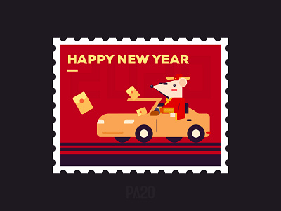 Happy year of rat car drive illustration money mouse new year rat red stamp supreme travel trip