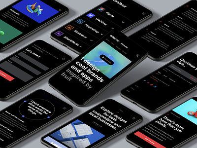 Mobile website • Personal portfolio about accordion black dark flat footer form heading hero homepage landingpage list mockup nav phone video waffle webpage website work