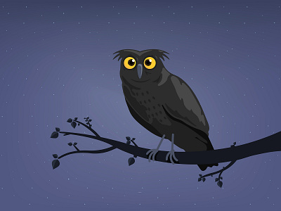 Black Owl animal bird bird illustration branch cartoon character cute dark design illustration night owl sitting vector wildlife wisdom