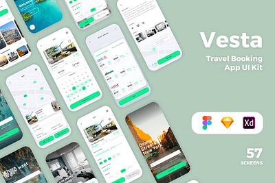 Vesta Travel Booking App UI Kit - DOWNLOAD 2020 app application design flat ios minimal mobile trend trending trends ui ux web website