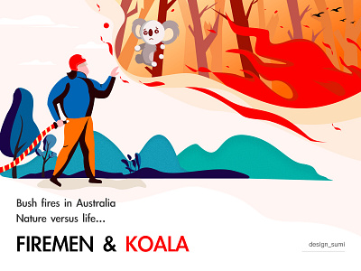 firemen & koala illustration