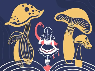 Alice alice in wonderland book digital illustration flamingo illustration mushrooms procreate