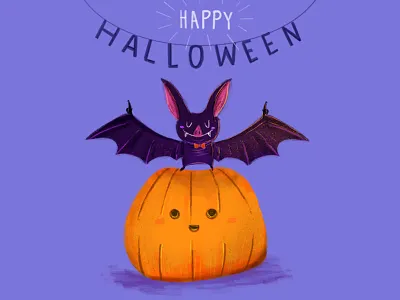 The Bat and the Pump bat halloween happy illustration procreate pumpkin