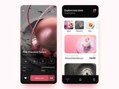 Food Exhibition App app cards concept design eat food food app foodie minimal mobile nav navigation product page ui ux