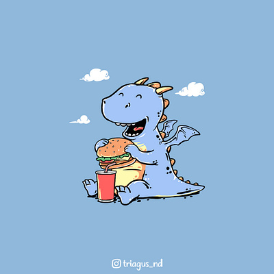 Dragon Meal animals artwork cartoon clothing cute design dinosaur drawing foods funny hamburger illustration illustrator kids t shirt t shirt design triagus