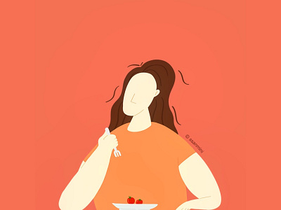 Eating cherry tomatoes character design drawing food fruit girl illust illustration vector woman