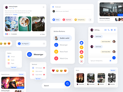 UI components of Facebook button design card design colours components dashboard ui facebook app facebook banner facebook post graphicdesign icon set layoutdesign minimal ui search bar theme design trend 2020 ui ux ui card ui components uidesign user interface design