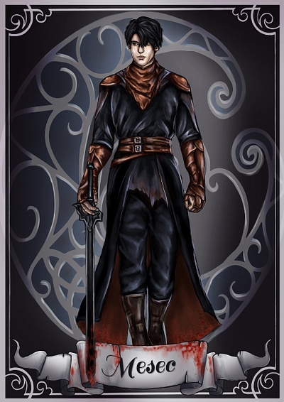 The Major Arcana, Moon, Tarot adobe photoshop arcana armor art black book card design character design colorful costume design drawing fanart fantasy illustration knight medieval moon night painting tarot