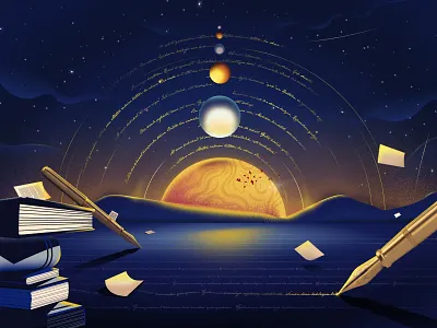 Planet of Literature books concept design digitalpaint drawing futuristic illustraion literature night poet poster
