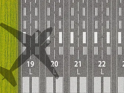 Passenger or cargo aviation business. Runway of airport app background banner design flat illustration manipulation photoshop poster web