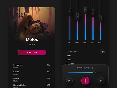 Dark Music Player 3d equalizer gradient graphs music music player neumorphism product design shadow skeuomorphic skeuomorphism ui design