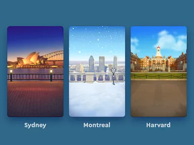 WordsApp Locations 2d 2d art app background cartoon casual city design game harvard illustration location match 3 match3 mobile montreal night snow sydney winter