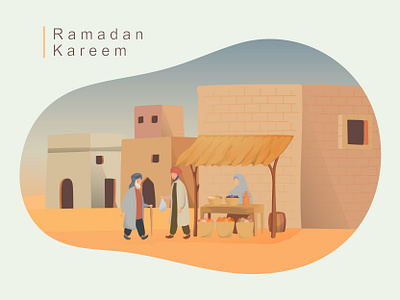 Ramadan scene 3 arabic banner branding character design fasting flat iedul iftar illustration landscape market mubarak ramadan scene ui ux vector vintage website