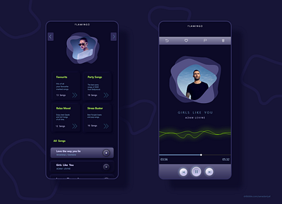 "Flamingo" Music App User Interface Design app app design application dark theme dark ui design designers music music app music player neumorphic neumorphism ui ui ux ui design ux