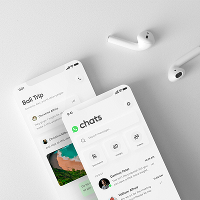 WhatsApp Redesign (Skeuomorphic) adobexd clean concept design design minimal minimalism ui ui design uiux