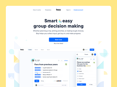 Bizy Landing Page application bizy collaborate collaboration header home page homepage landing page poll question questionnaire screenshot survey web app webapp website