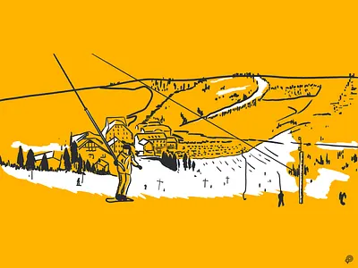 Accommodation on the ski slope art branding design girl handdraw icon icons illustration lineart linen monochrome mountains ski snowboard winter