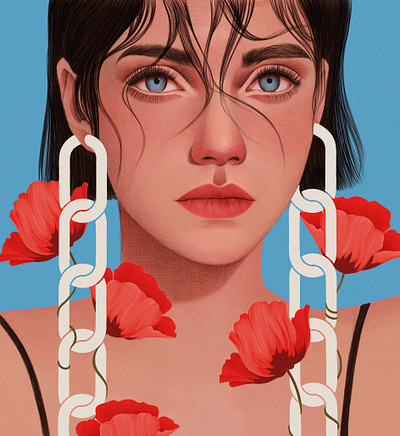 Poppies conceptual digital drawn editorial feminism floral folioart illustration mercedes debellard portrait woman