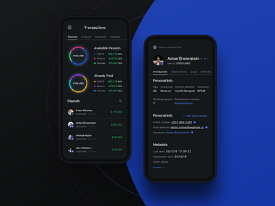 Mobile Dashboard For Fintech SaaS blockchain crypto crypto wallet customer dark app dark mode dark theme dashboad finance fintech fintech app mobile mobile app mobile grid mobile ui product design profile page saas saas app ui