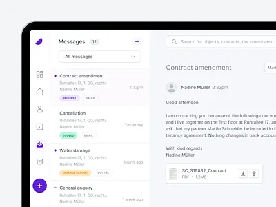 💬 Inbox - Property Management app chat clean contacts dashborad e mail file form inbox input interface mailbox message notification send ui upload ux web