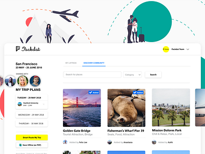 Packdat — Trip-Planner adobexd airbnb dailyui design designer itinerary productdesign prototype travel travel app trip trip planner ui ux uxdesign web