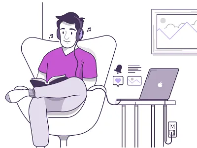 Favorite Media - Blog Post chair design illustration illustrator laptop music notifications