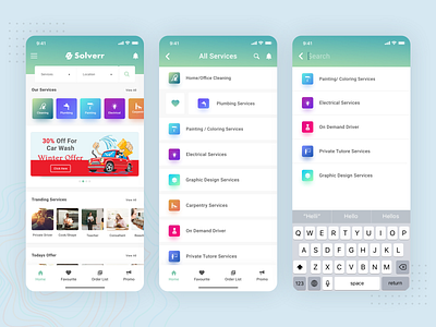 Solverr - On demand services mobile application 2020 app bitcoin design illustration ios minimal mobile ondemand training trendy typography ui ux website