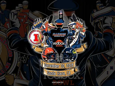 Illinois Marching Band badge drum harmony illinois illustration marching marching band vector men music musical redbox bowl sport team