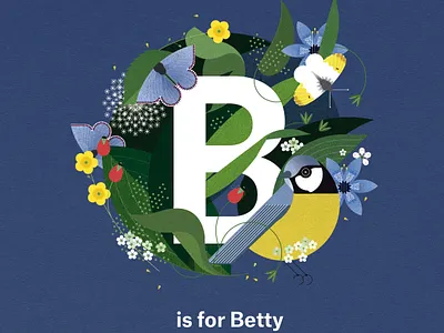 B is for Betty bird digital floral folioart illustration nature vector wildlife