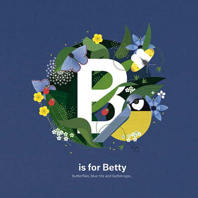 B is for Betty bird digital floral folioart illustration nature vector wildlife