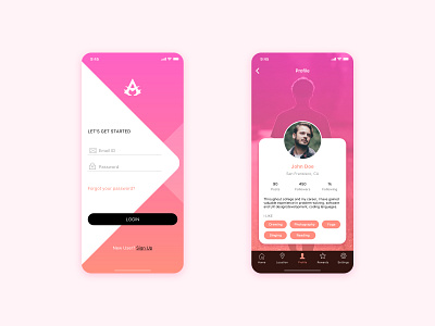 Login and Profile Screen app clean design flat icon ios iphone log in login mobile profile register screen sign in signin signup simple ui ux welcome