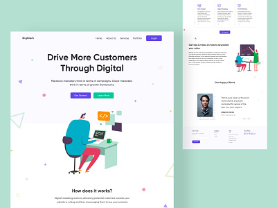 DigMark Landing Page UI card design clean color theory design digital marketing illustration interaction design product design typography ui design uxdesign vector visual design website