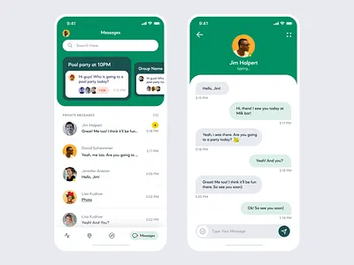 Messaging App app avatar design figma green message messenger sticker tabs ui ux yellow
