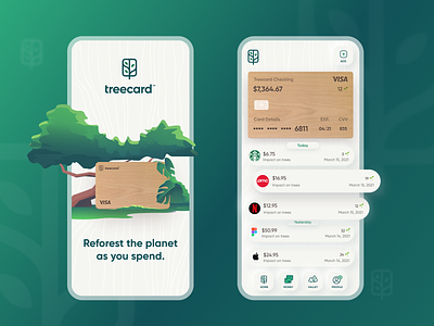 Treecard UI concept app bank app credit card dashboard debit card financial app load screen mobile app onboarding splashacreen transactions treecard ui unfold