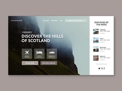 'Wanderer' adobe xd minimal mockup ui webdesign webflow