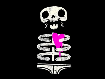 Skeleton Underwear Love 80s blake stevenson cartoon character design cute heart hipster illustration jaw jetpacks and rollerskates retro ribs sketch skull undead underground underwear wip