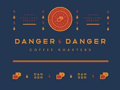 Danger Danger Coffee Roasters brand brand identity branding coffee coffeeshop design geometric graphic design icon identity lightning logo logo design mark portland seal set type typography typography logo