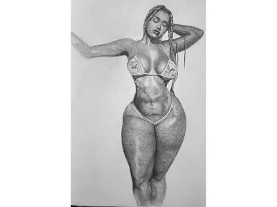 Carmela done bikini black black white blackandwhite braids illustration model pencil pencil drawing sketch